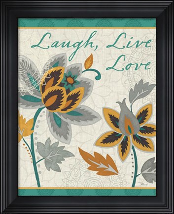 Framed Decorative Nature IV Turquoise and Cream Print
