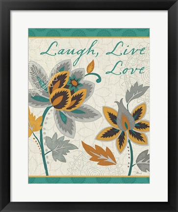 Framed Decorative Nature IV Turquoise and Cream Print
