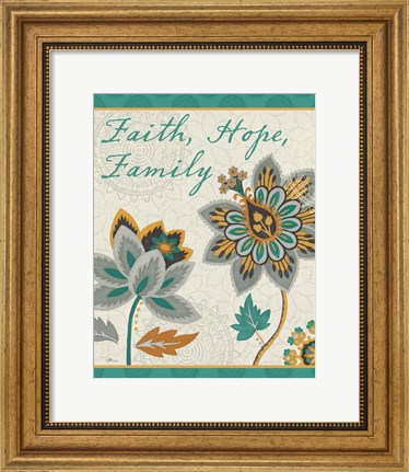 Framed Decorative Nature V Turquoise and Cream Print