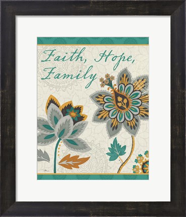 Framed Decorative Nature V Turquoise and Cream Print
