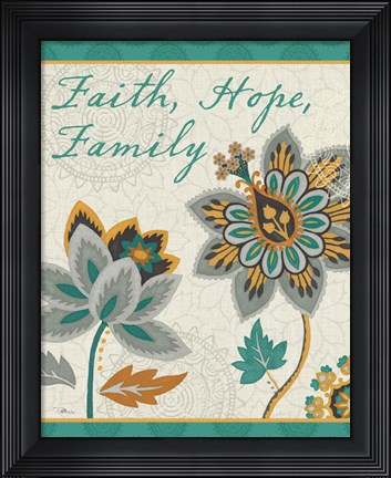 Framed Decorative Nature V Turquoise and Cream Print