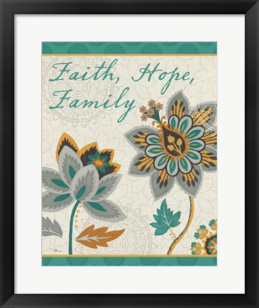Framed Decorative Nature V Turquoise and Cream Print