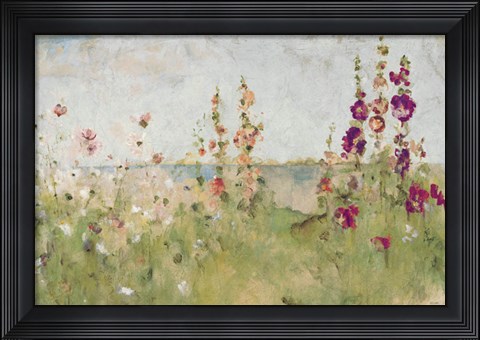 Framed Hollyhocks by the Sea Print