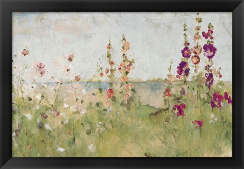 Framed Hollyhocks by the Sea Print