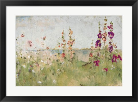 Framed Hollyhocks by the Sea Print