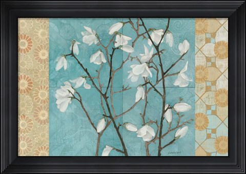 Framed Patterned Magnolia Branch Print
