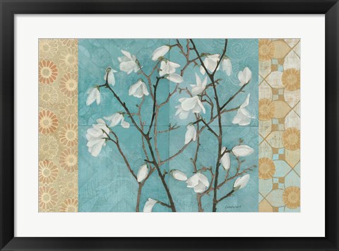 Framed Patterned Magnolia Branch Print