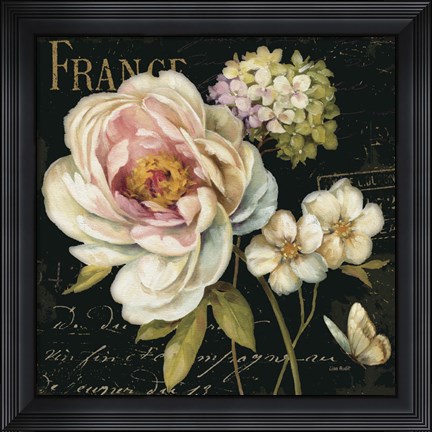 Framed Marche de Fleurs on Black Print
