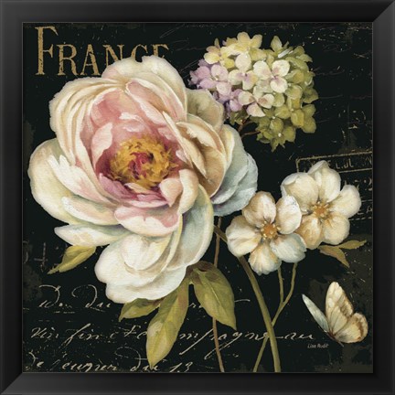 Framed Marche de Fleurs on Black Print