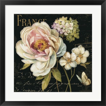 Framed Marche de Fleurs on Black Print