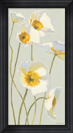 Framed White on White Poppies Panel I Print