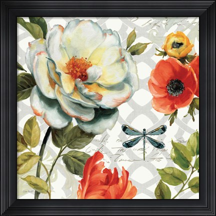 Framed Floral Story II on Grey Print