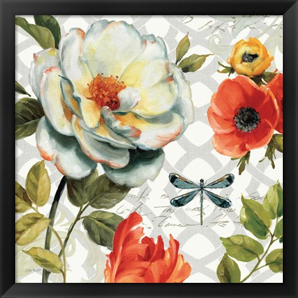 Framed Floral Story II on Grey Print