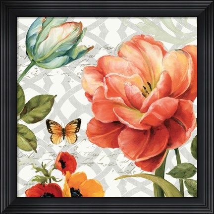 Framed Floral Story III on Grey Print