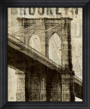 Framed Vintage NY Brooklyn Bridge Print