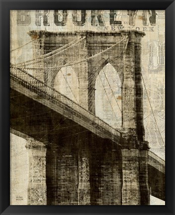 Framed Vintage NY Brooklyn Bridge Print