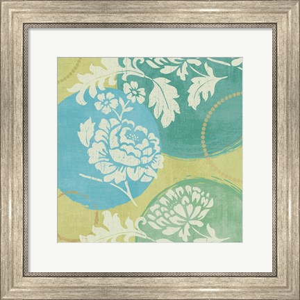 Framed Floral Decal Turquoise I Print
