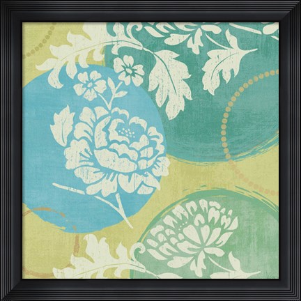 Framed Floral Decal Turquoise I Print