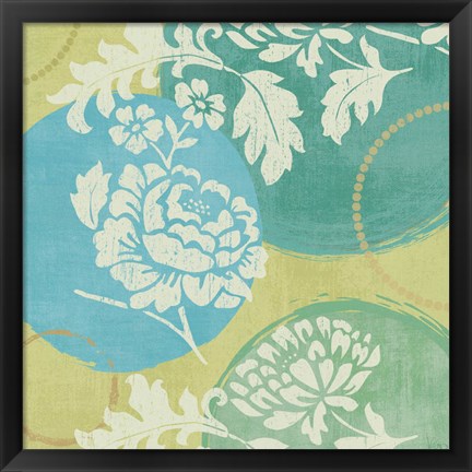 Framed Floral Decal Turquoise I Print