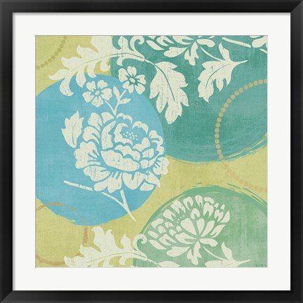 Framed Floral Decal Turquoise I Print