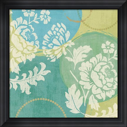 Framed Floral Decal Turquoise II Print
