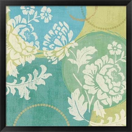 Framed Floral Decal Turquoise II Print