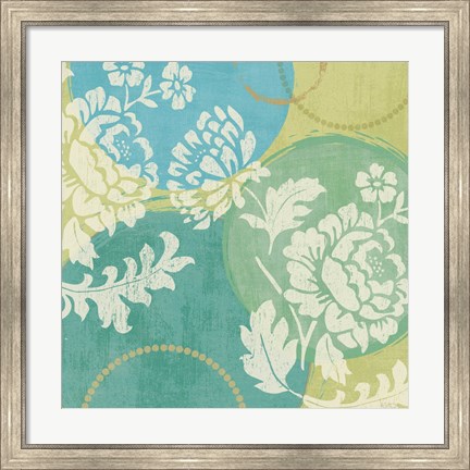 Framed Floral Decal Turquoise II Print