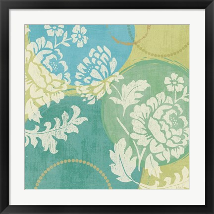 Framed Floral Decal Turquoise II Print