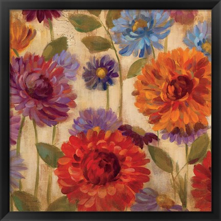 Framed Rainbow Dahlias Crop II Print