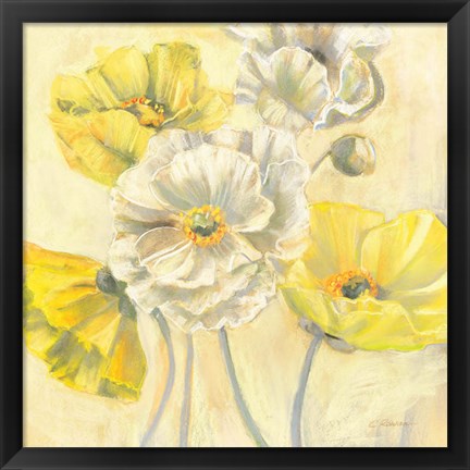 Framed Gold and White Contemporary Poppies I Print