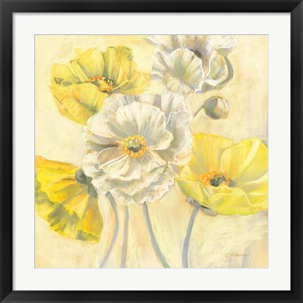 Framed Gold and White Contemporary Poppies I Print