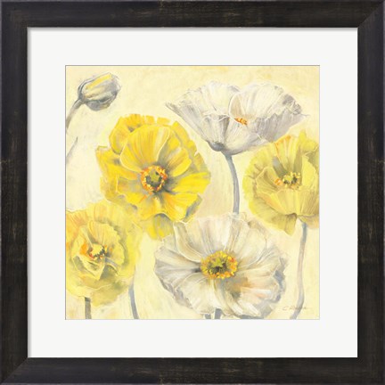 Framed Gold and White Contemporary Poppies II Print