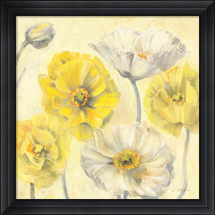 Framed Gold and White Contemporary Poppies II Print