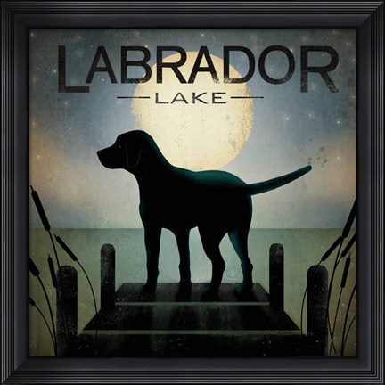 Framed Moonrise Black Dog - Labrador Lake Print