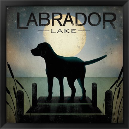 Framed Moonrise Black Dog - Labrador Lake Print