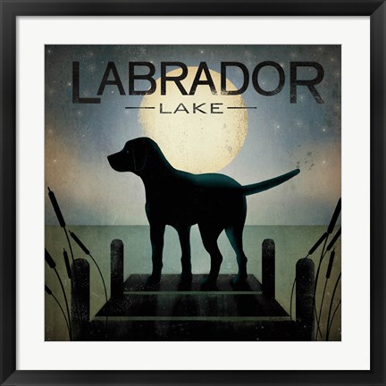 Framed Moonrise Black Dog - Labrador Lake Print