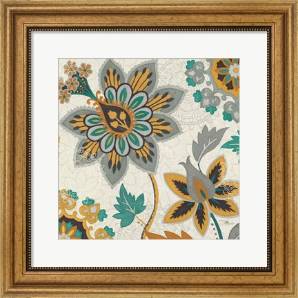 Framed Decorative Nature III Turquoise Cream Print