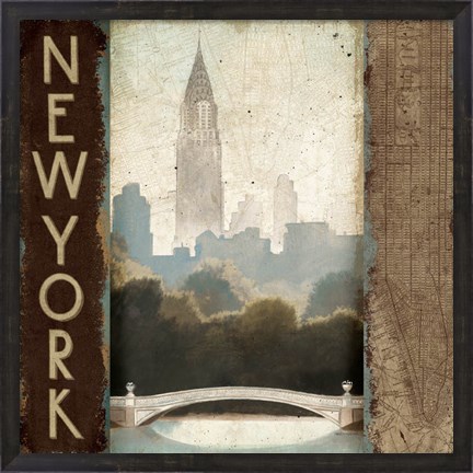 Framed City Skyline New York Vintage Square Print