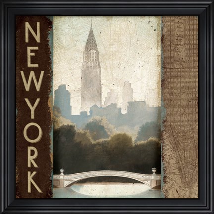 Framed City Skyline New York Vintage Square Print