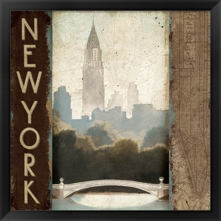 Framed City Skyline New York Vintage Square Print