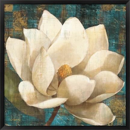 Framed Magnolia Blossom Turquoise Print