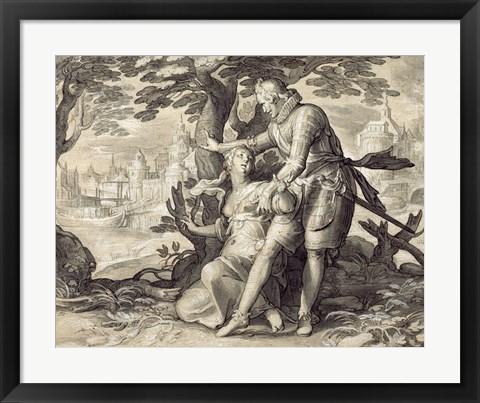 Framed Young Woman Assisted by a Gentleman Print