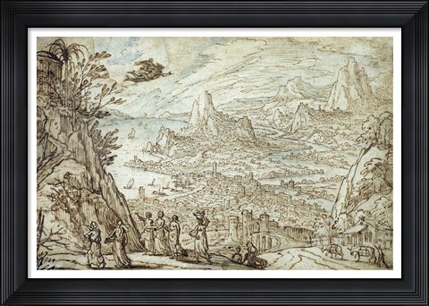 Framed Extensive Estuary Landscape with the Story of Mercury and Herse Print