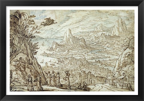 Framed Extensive Estuary Landscape with the Story of Mercury and Herse Print