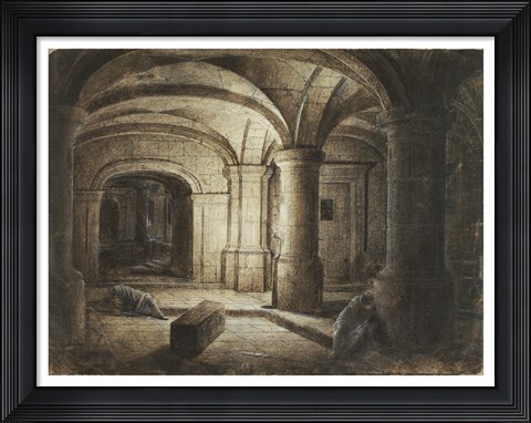 Framed Crypt of a Church with Two Men Sleeping Print