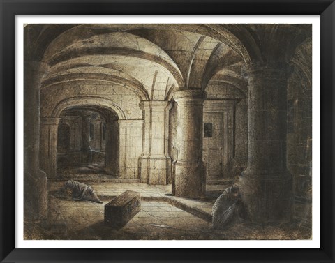 Framed Crypt of a Church with Two Men Sleeping Print