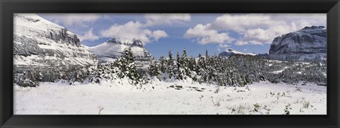 Framed Mountains with trees in winter, Logan Pass, US Glacier National Park, Montana, USA Print