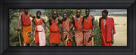 Framed Group of Maasai people standing side by side, Maasai Mara National Reserve, Kenya Print