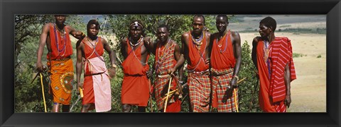 Framed Group of Maasai people standing side by side, Maasai Mara National Reserve, Kenya Print