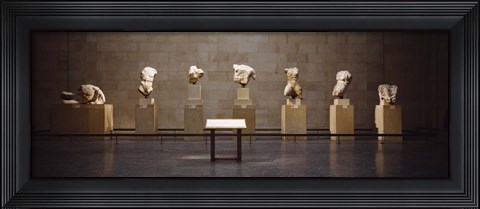 Framed Elgin Marbles display in a museum, British Museum, London, England Print